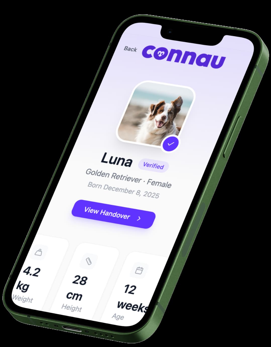 Connau app — Luna the Golden Retriever profile